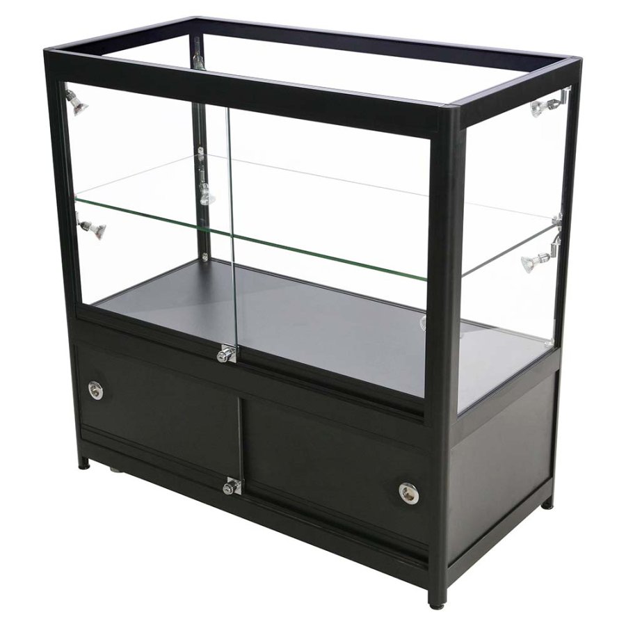 Vitrine - Showcase Counter Duo Glasvitrine mit Unterschrank, LED-Licht und Schloss - Schwarz