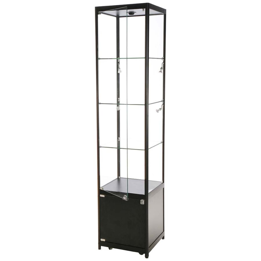 Vitrine - Showcase Tower Solo Glasvitrine mit Unterschrank, LED-Licht und Schloss - Schwarz
