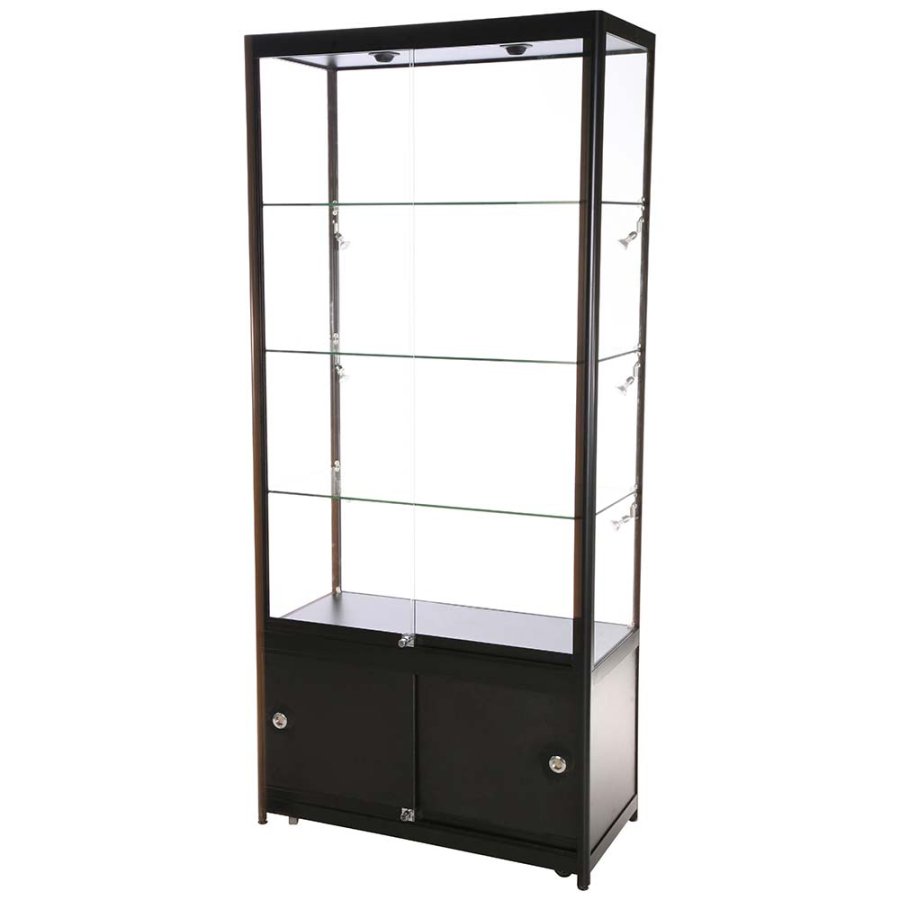 Vitrine - Showcase Tower Duo Glasvitrine mit Unterschrank, LED-Licht und Schloss - Schwarz