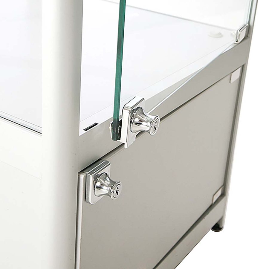 Vitrine - Showcase Counter Solo Glasvitrine mit Unterschrank, LED-Licht und Schloss - Silber