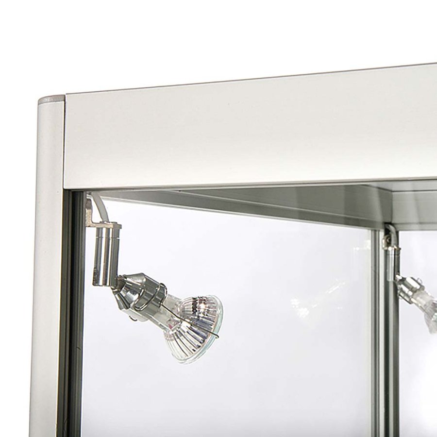 Vitrine - Showcase Counter Solo Glasvitrine mit Unterschrank, LED-Licht und Schloss - Silber