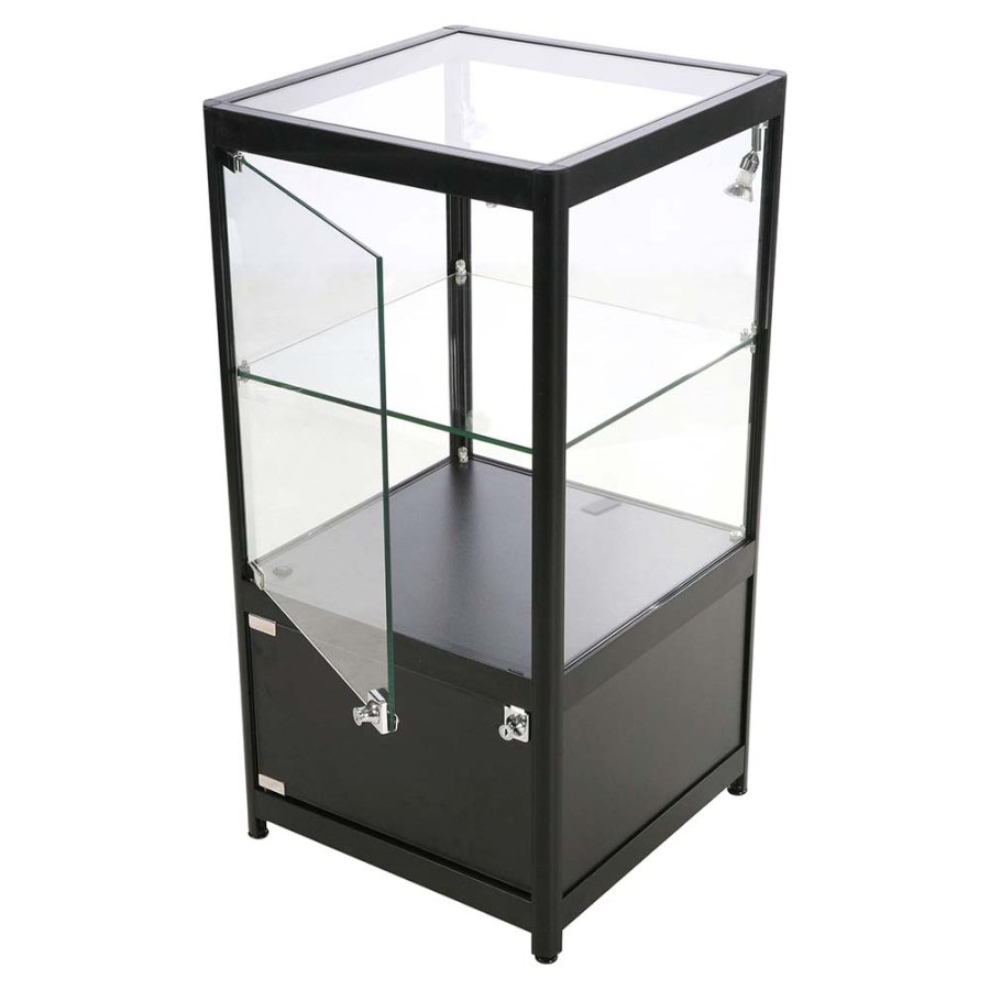 Vitrine - Showcase Counter Solo Glasvitrine mit Unterschrank, LED-Licht und Schloss - Schwarz