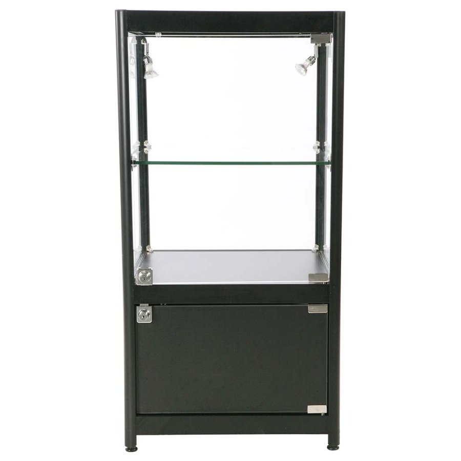 Vitrine - Showcase Counter Solo Glasvitrine mit Unterschrank, LED-Licht und Schloss - Schwarz