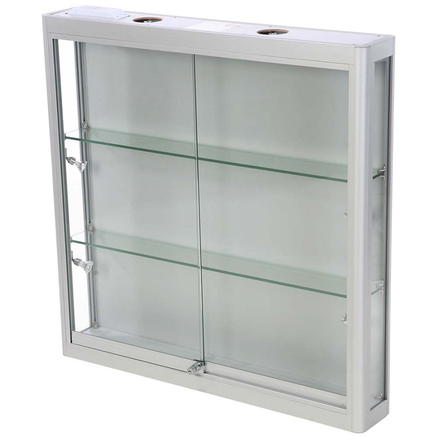 Vitrine - Showcase Wall Duo Glasvitrine mit LED-Licht und Schloss - Silber