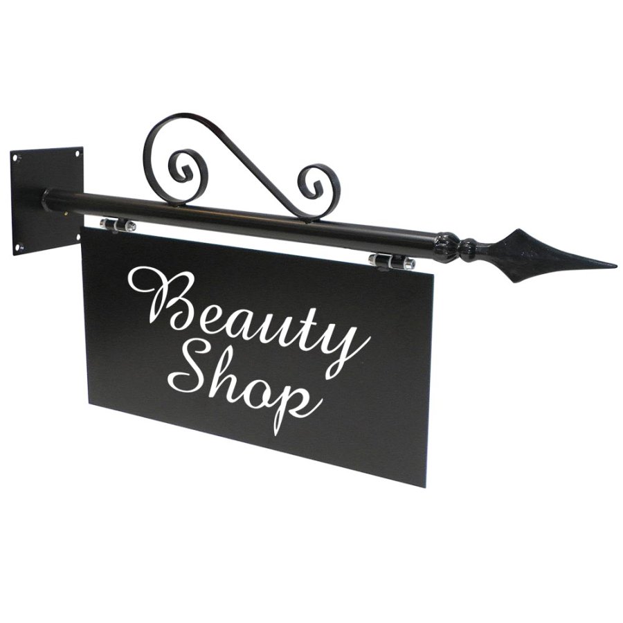 Antikes H&auml;ngeschild aus Stahl und Schmiedeeisen, Schwarz