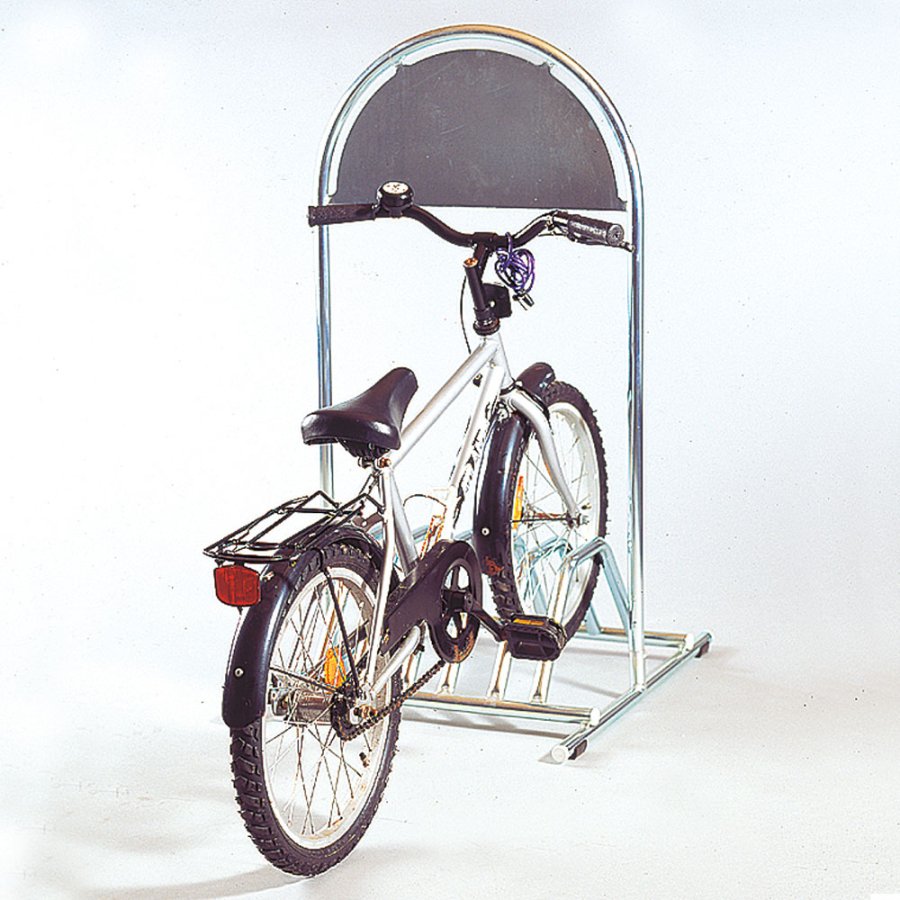 Expo Gotik Kundenstopper mit Fahrradabstellplatz und Logo schild - Silber