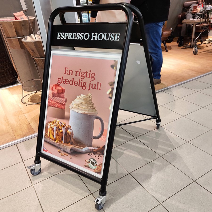 Expo Sign Lux Kundenstopper mit Logo schild und R&auml;dern - schwarz - 50 x 70 cm