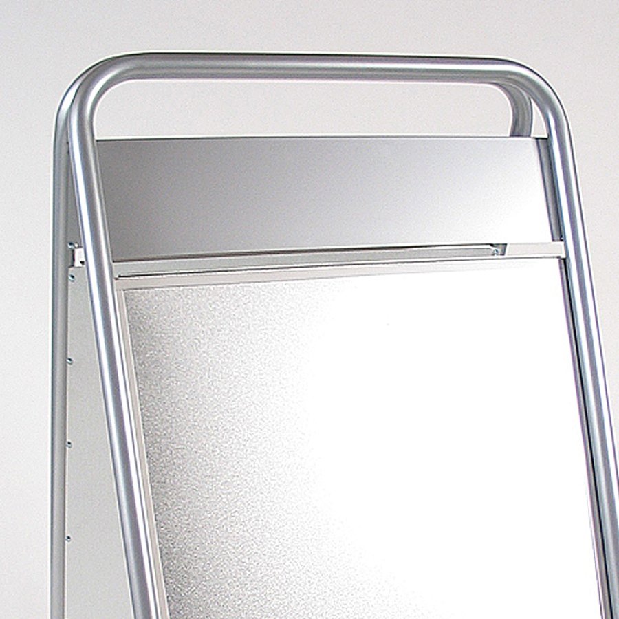Expo Sign Lux Kundenstopper mit Logo schild und R&auml;dern - Silber - A1