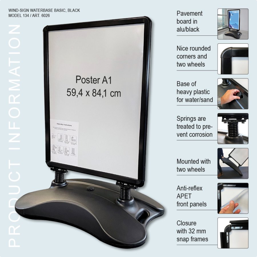 Kundenstopper, Wind-Sign Waterbase Basic, 32 mm, Schwarz, A1 - 59,4 x 84,1 cm