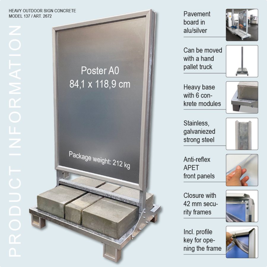 Kundenstopper, schwerer Betonst&auml;nder f&uuml;r den Au&szlig;enbereich, A0 - 84,1 x 118,9 cm