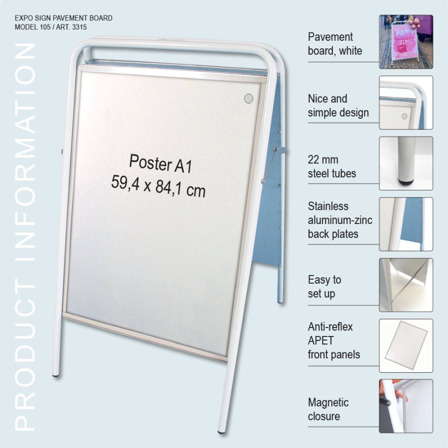 Kundenstopper, Expo Sign, 22 mm, Wei&szlig;, A1 - 59,4 x 84,1 cm