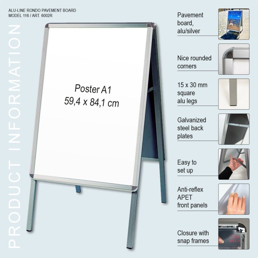 Kundenstopper, Alu-Line Rondo, silber, A1 - 59,4 x 84,1 cm