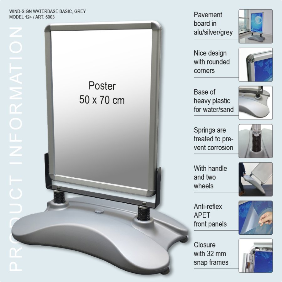 Kundenstopper, Wind-Sign Waterbase Basic, 32 mm, Silber, B2 - 50 x 70 cm