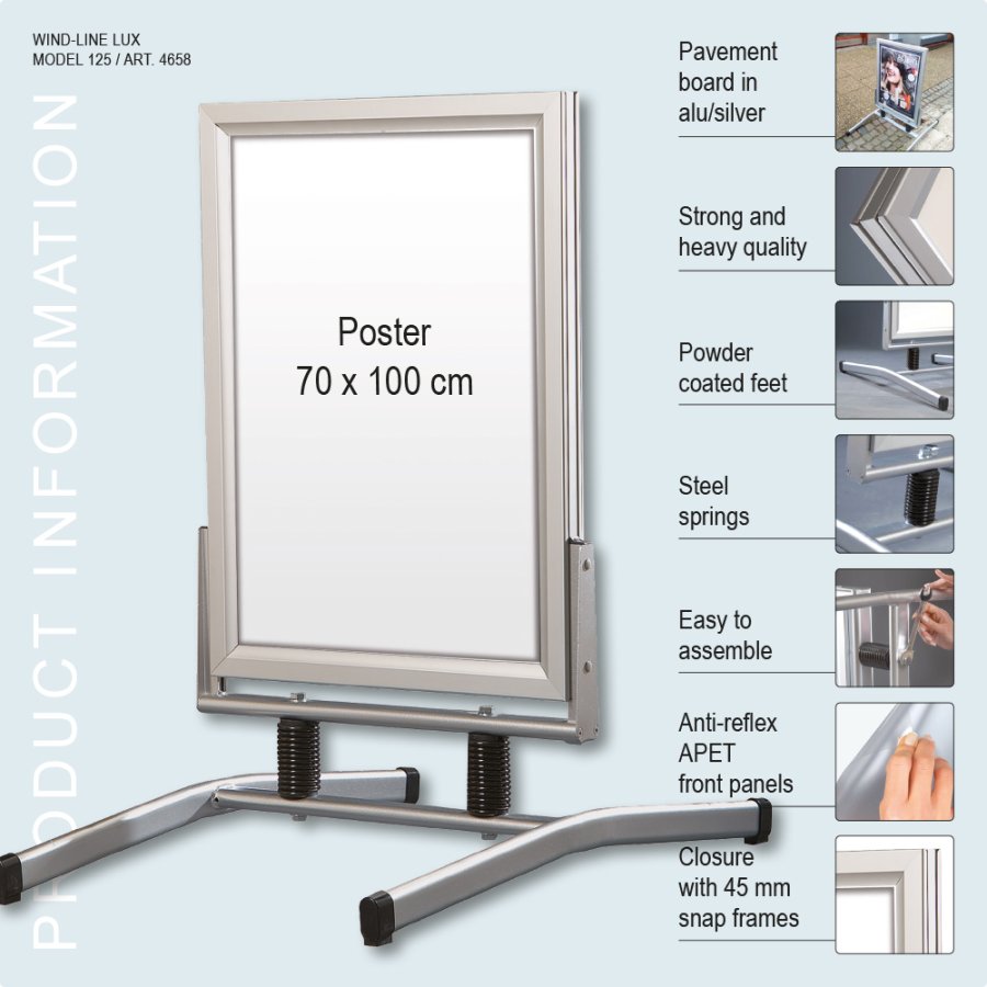 Kundenstopper Wind-Line Lux silber, B1 - 70 x 100 cm