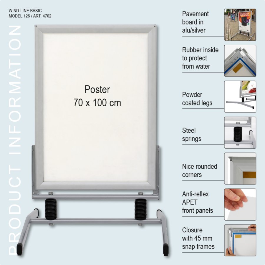 Kundenstopper, Wind-Line Basic, Silber, B1 - 70 x 100 cm