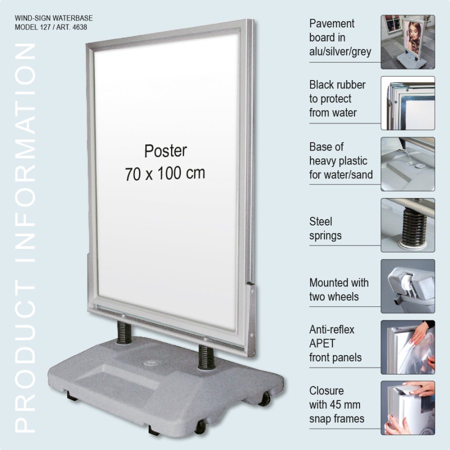 Kundenstopper Wind-Sign Waterbase silber, B1 - 70 x 100 cm