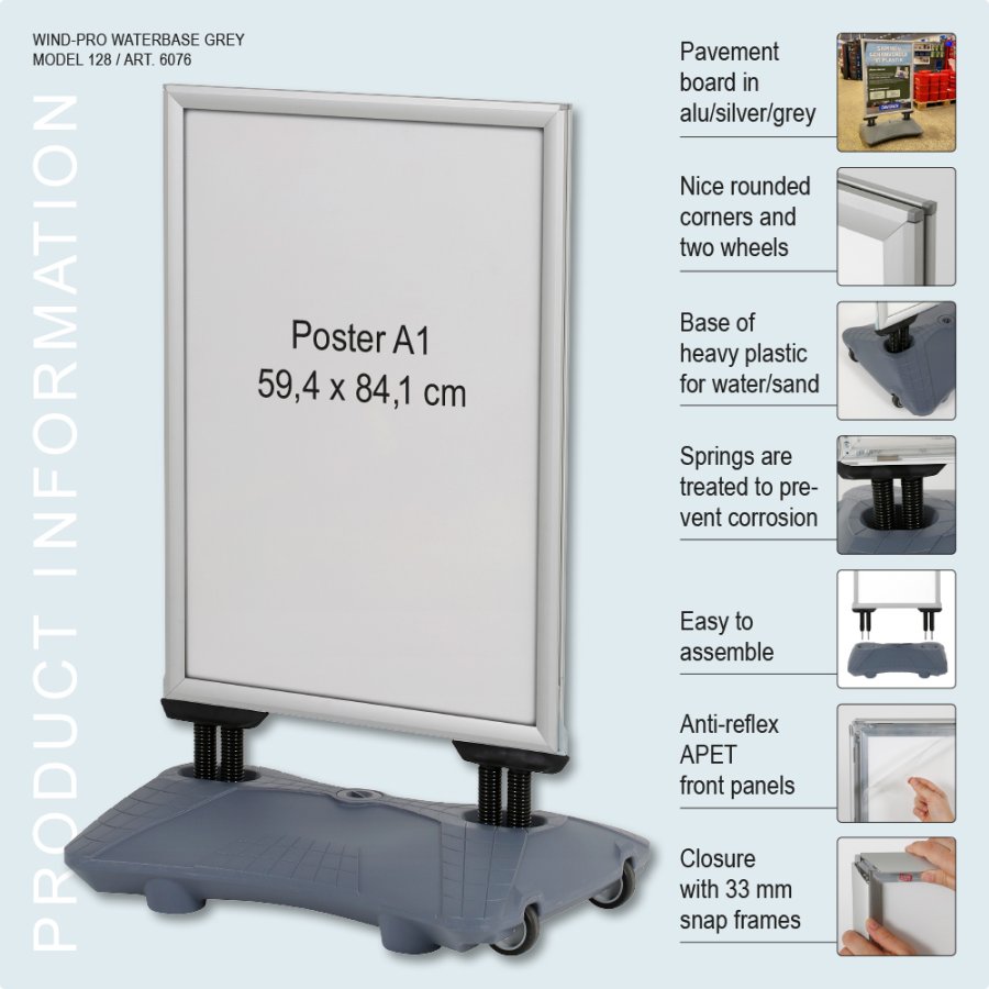 Kundenstopper, Wind-Pro Waterbase, 33 mm, Silber, A1 - 59,4 x 84,1 cm