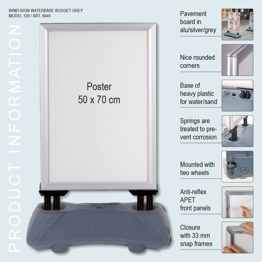 Kundenstopper, Wind-Sign Waterbase Budget, 40 mm Profil, Silber, B2 - 50 x 70 cm