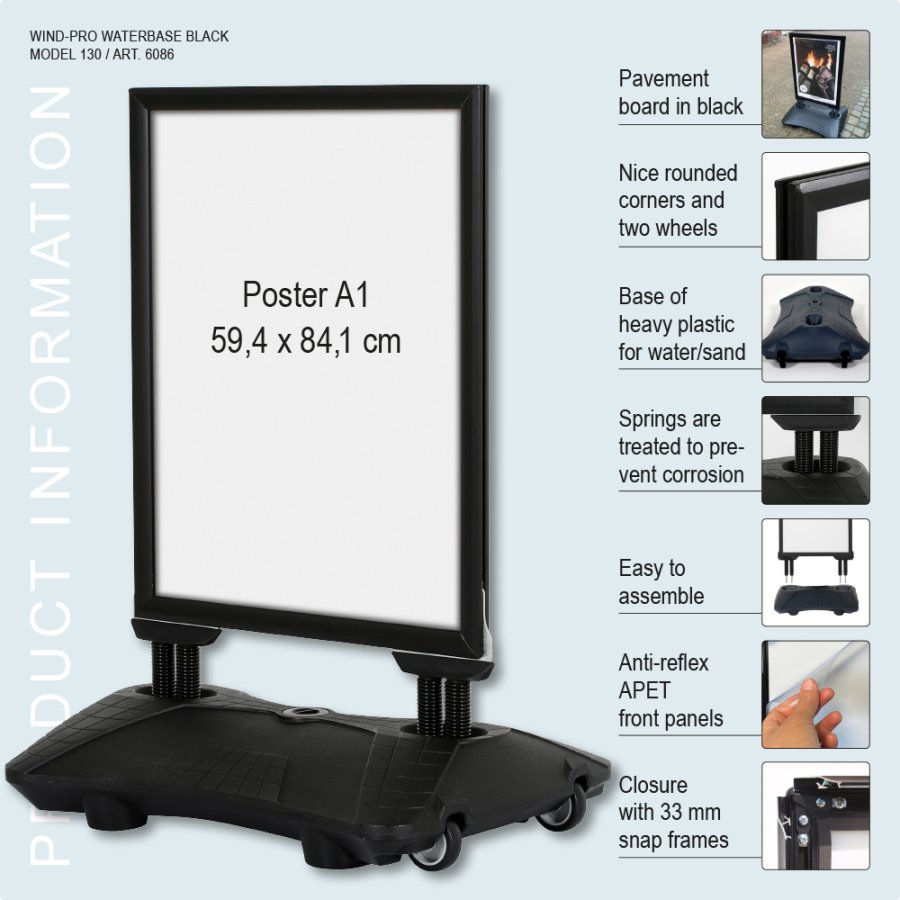 Kundenstopper, Wind-Pro Waterbase, 33 mm, Schwarz, A1 - 59,4 x 84,1 cm