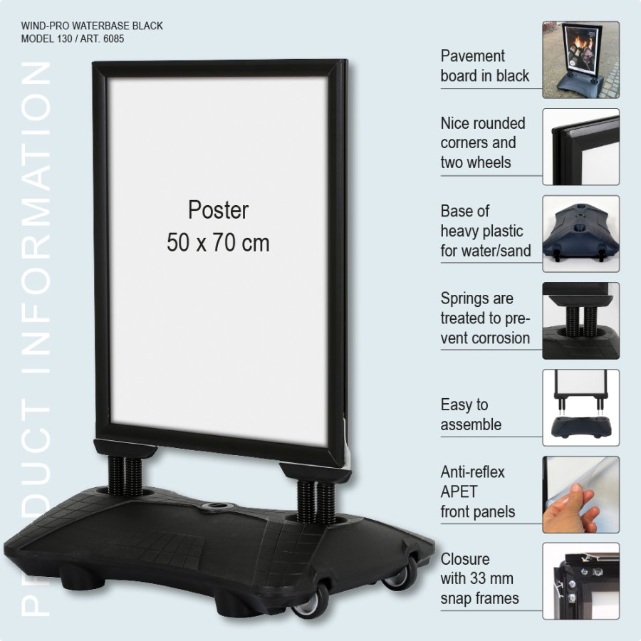 Kundenstopper, Wind-Pro Waterbase, 33 mm, Schwarz, B2 - 50 x 70 cm