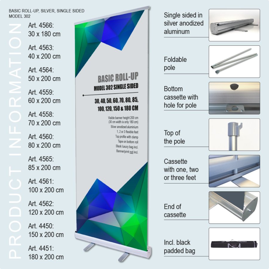 Roll-up Basic, Basic, einseitig, Aluminium, Silber, 40 cm