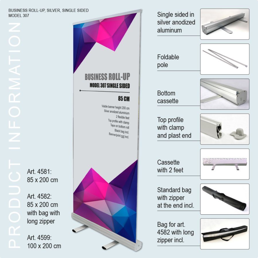 Roll-up Kassette, Business, einseitig, Aluminium, inklusive Tasche, 85 cm