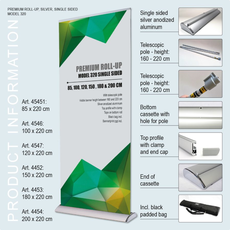 Roll-up Basic, Premium, einseitig, Silber, 100 cm
