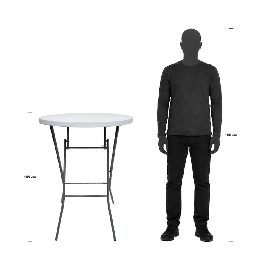Runder Klapptisch &Oslash; 80 cm, wei&szlig;e Tischplatte & schwarzes Stahlgestell, H&ouml;he 110 cm
