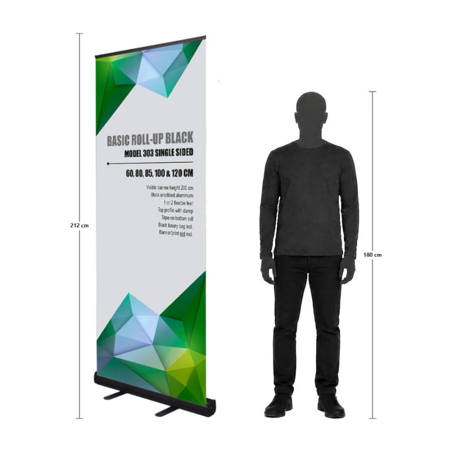 Roll-up Kassette, Basic, einseitig, Schwarz, 85 cm